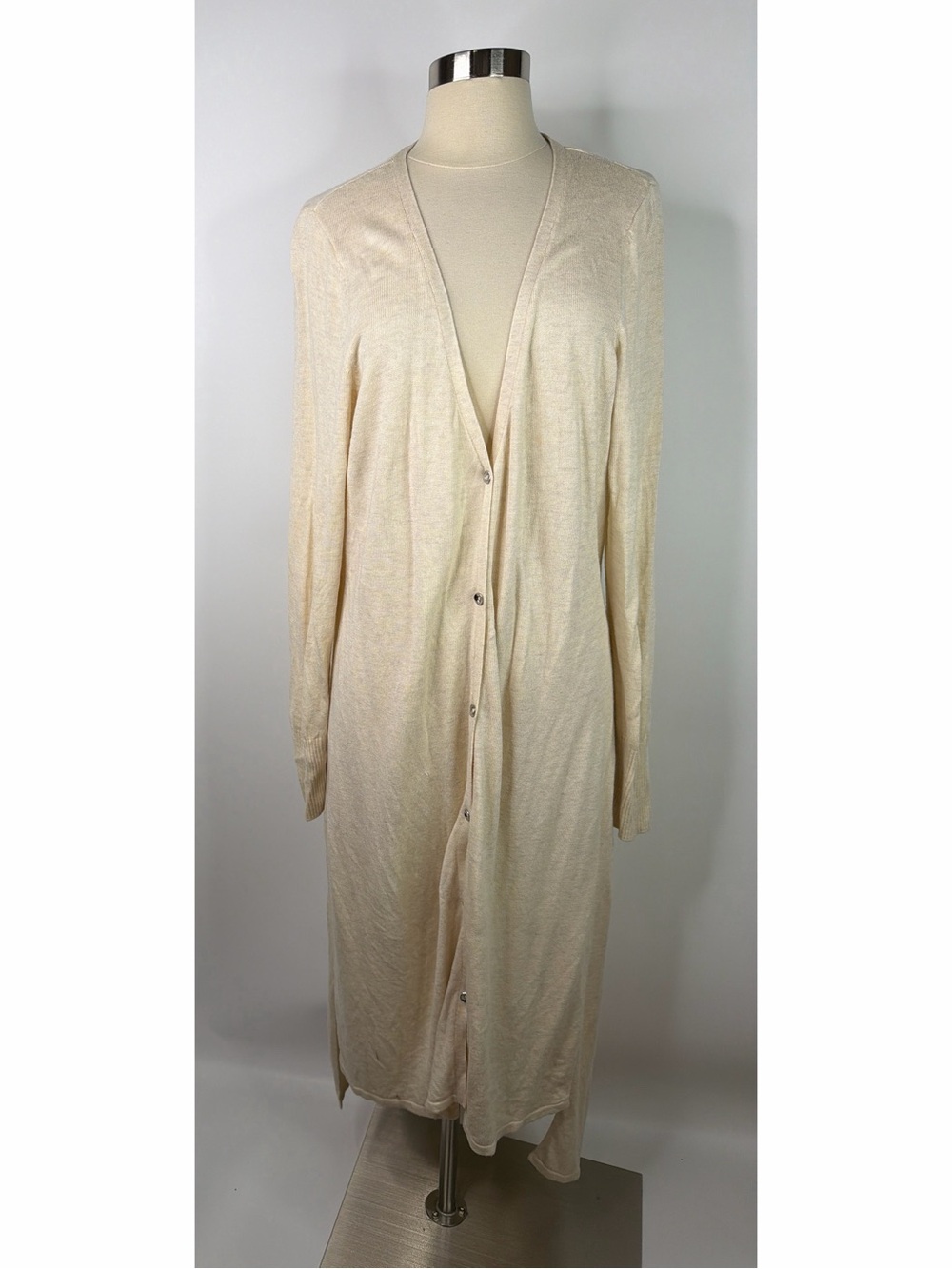 H by Halston Long Cream Button-Front Cardigan